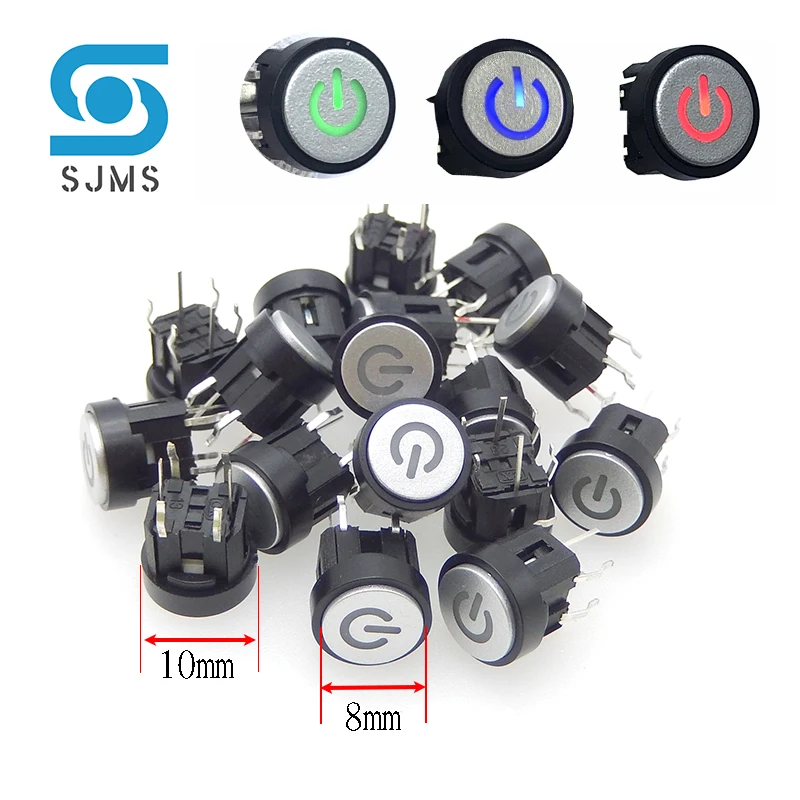 6*6*8.2mm PB  Push Button Switch Led Light Power Symbol Push Button Momentary Latching Computer Case Switch