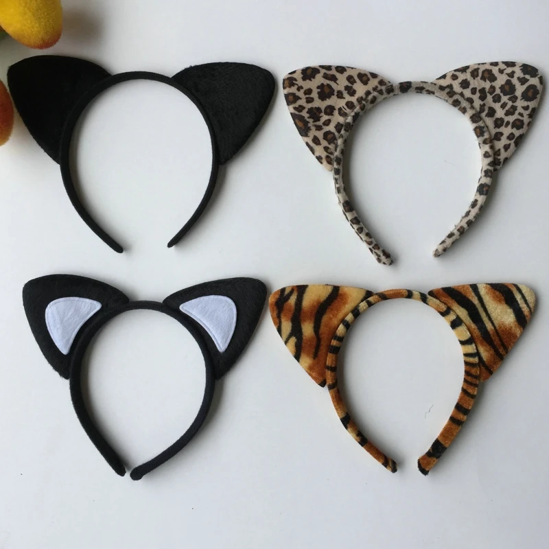 Cloth Short Plush Tiger Print Leopard Cat Ear Headband Cute Women Girls Kids Party Festival Fantastic Hair Accessories Hairband