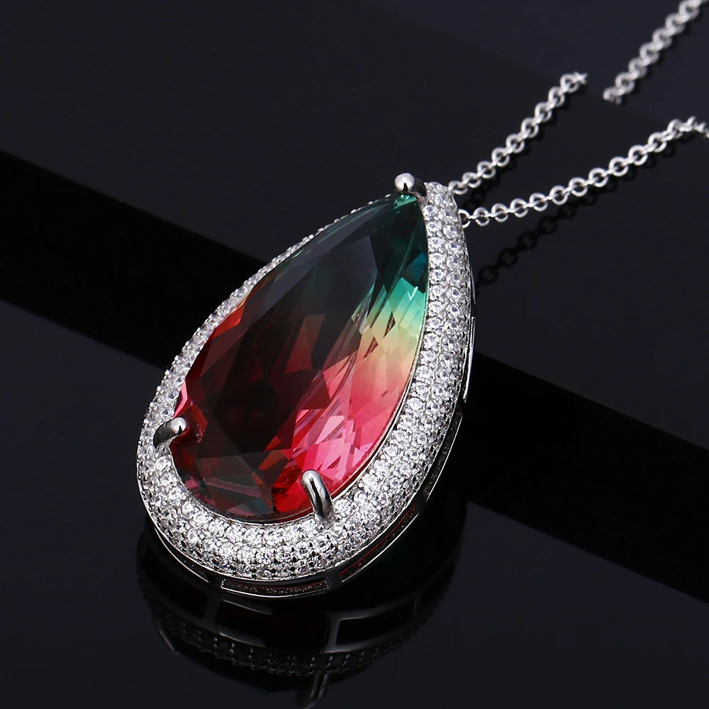 

FCGJHW Fashion Hot sale Pendant Eecklace Sweater Chain AAAAA Color Tourmaline Zircon Pendant Necklace Party Gift Party Wholesale