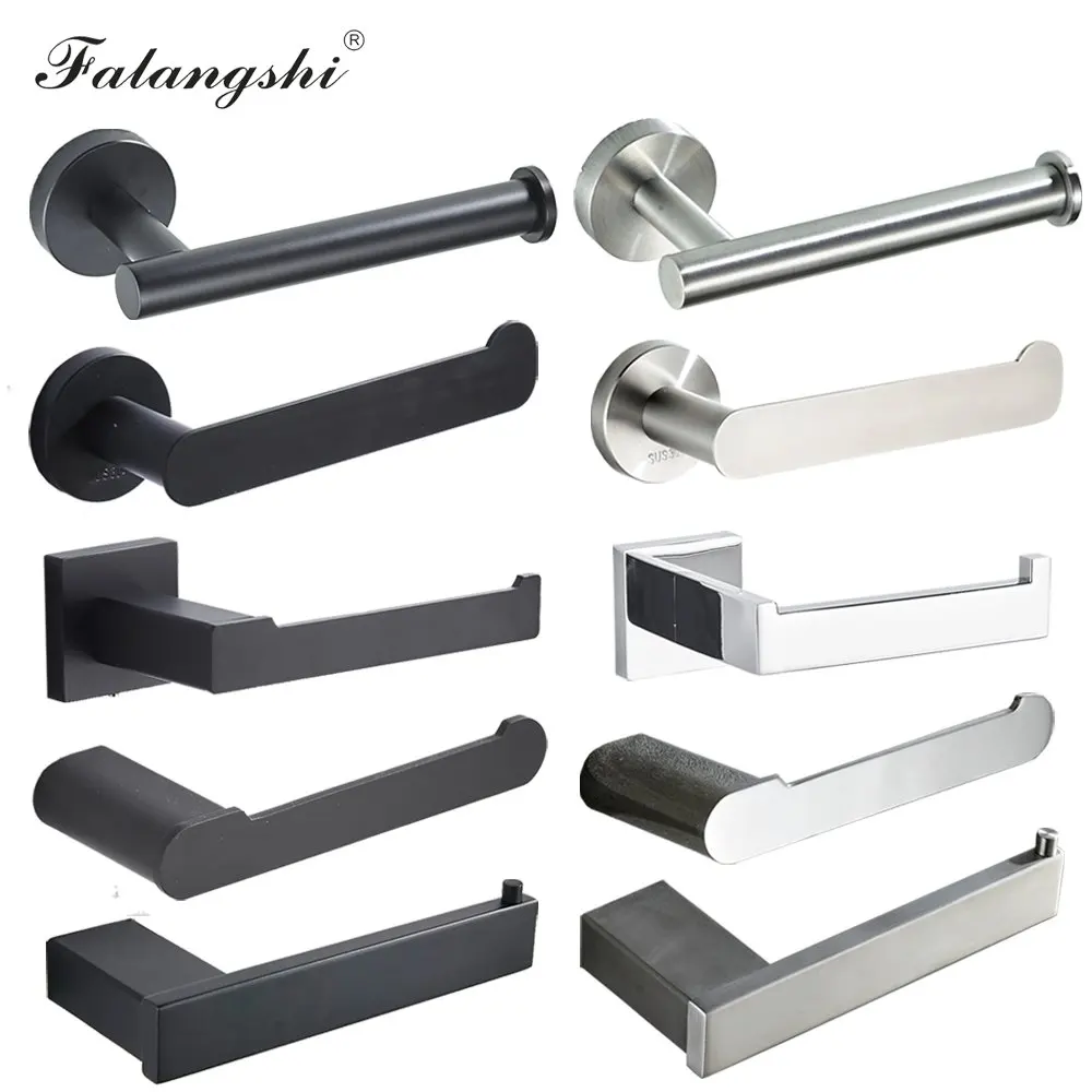 304 Stainless Steel Toilet Paper Holder Matt Black Bathroom Accessories Brushed Roll Paper Holder Screwed Wall Mounted WB8212