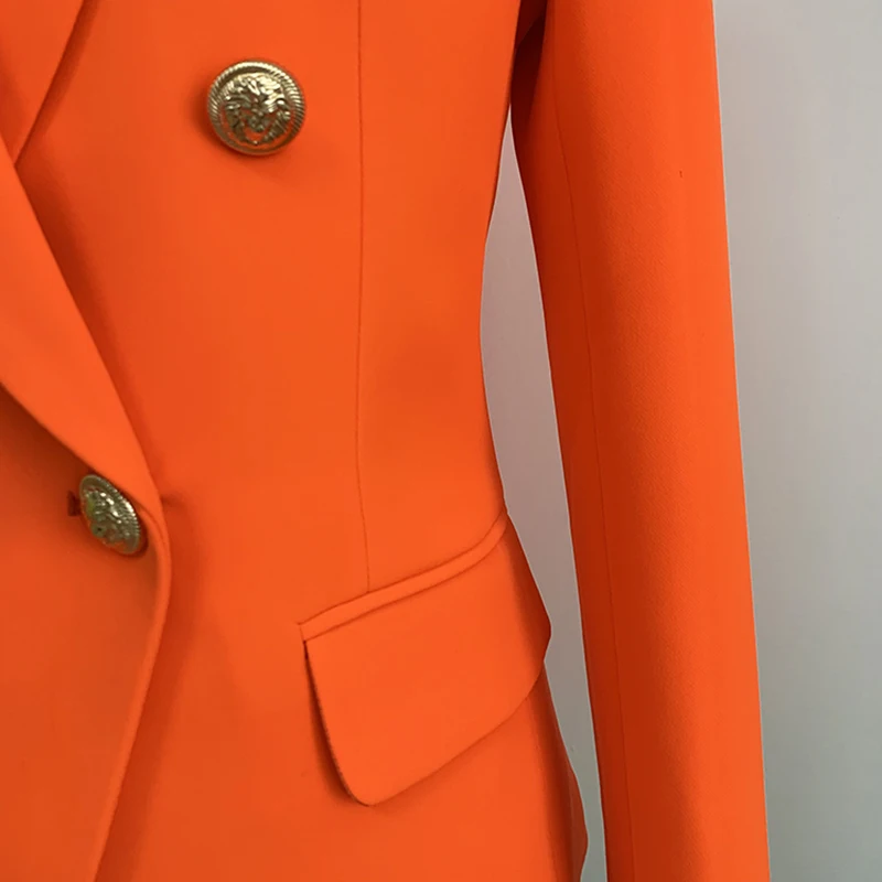 Chaqueta de diseño para mujer, Blazer con botones de León, doble botonadura, color Naranja neón, de alta calidad