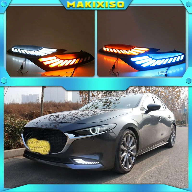 

2Pcs DRL for Mazda 3 Axela 2019 2020 LED car Driving daytime running light fog lamp with flow yellow turn Signal