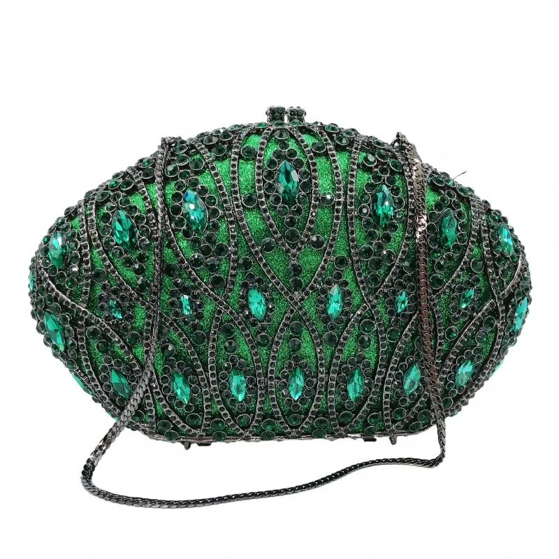 

Designer Green Rhinestone Evening Bags Clutches Wedding Bag New Fashion WHTUOHENG Ladies Diamond Crystal Chain Purses Minaudiere