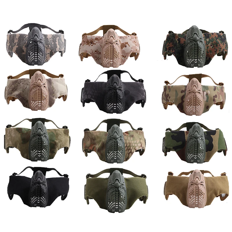 Airsoft Tactical Half Face Protective Mask Mesh Lower Face Mask With Ear Protection Hunting CS Shooting Military Paintball Masks