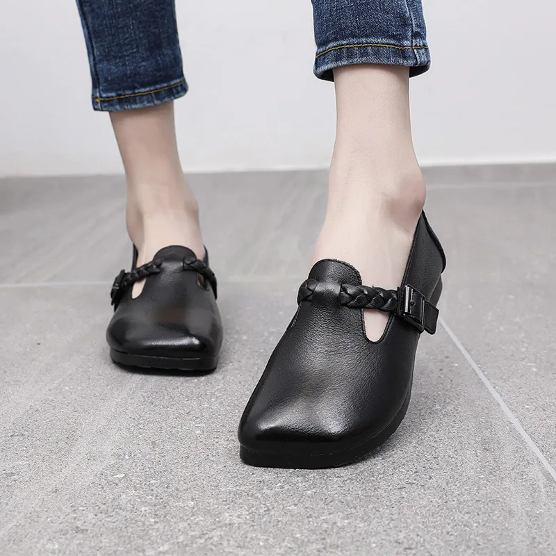 Leather British Retro One Pedal Flat Shoes