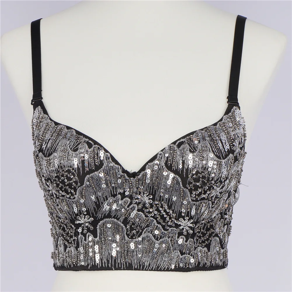 

Sequins Camisole Backless Cropped Tops Bustier Bra Women Sexy Bras Summer Underwear Nightclub Party Tank Tops Y1139