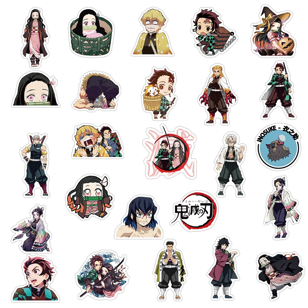 Pegatinas de Anime de Kimetsu no Yaiba Demon Slayer para niños, pegatinas impermeables de PVC para monopatín, equipaje, motocicleta, guitarra, DIY,