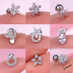 1Ps Gold Silver Color Star Flower Moon Helix Tragus Cartilage Studs Earring for Women Girl Crystal CZ Body Piercing Jewelry