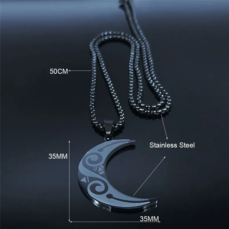 Fashion Witchcraft Moon Stainless Steel Statement Chain Necklace for Women Black Color Pendant Necklace Jewelry joyas N654S03