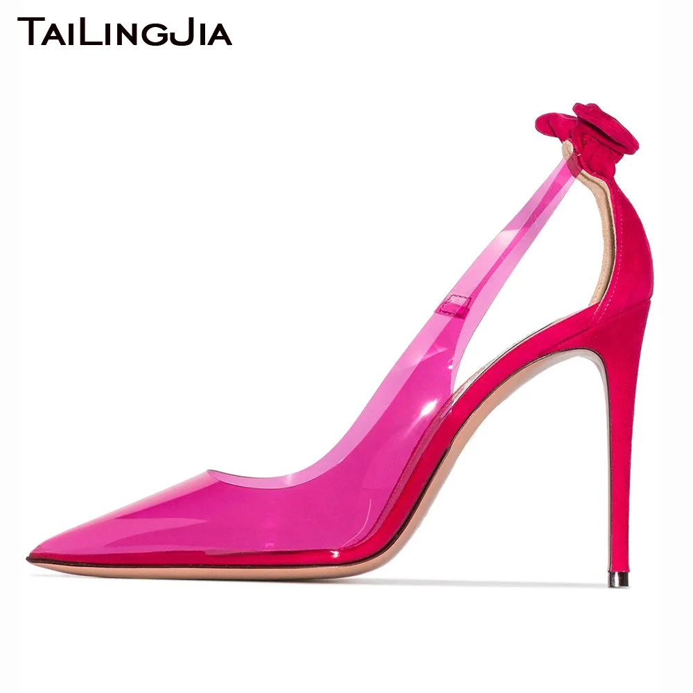 Women Pointed Toe Elegant 2024 New Transparent PVC Pumps Stiletto High Heel Bow Shoes Plus Size Party Heels Ladies Slingbacks