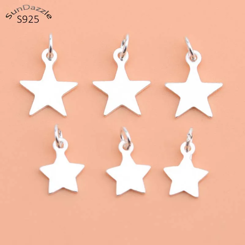 5pcs Real Pure Solid 925 Sterling Silver Star Pendant with Close Ring Pentagram Necklace Bracelet DIY Jewelry Making Findings