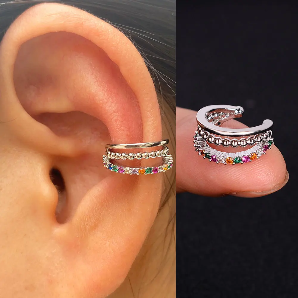 1Pcs Charming Line Zircon Clip On Earrings Ear Cuff Without Piercing Women Girls Geometric Cross C Shape Ear Clip Party Jewelry