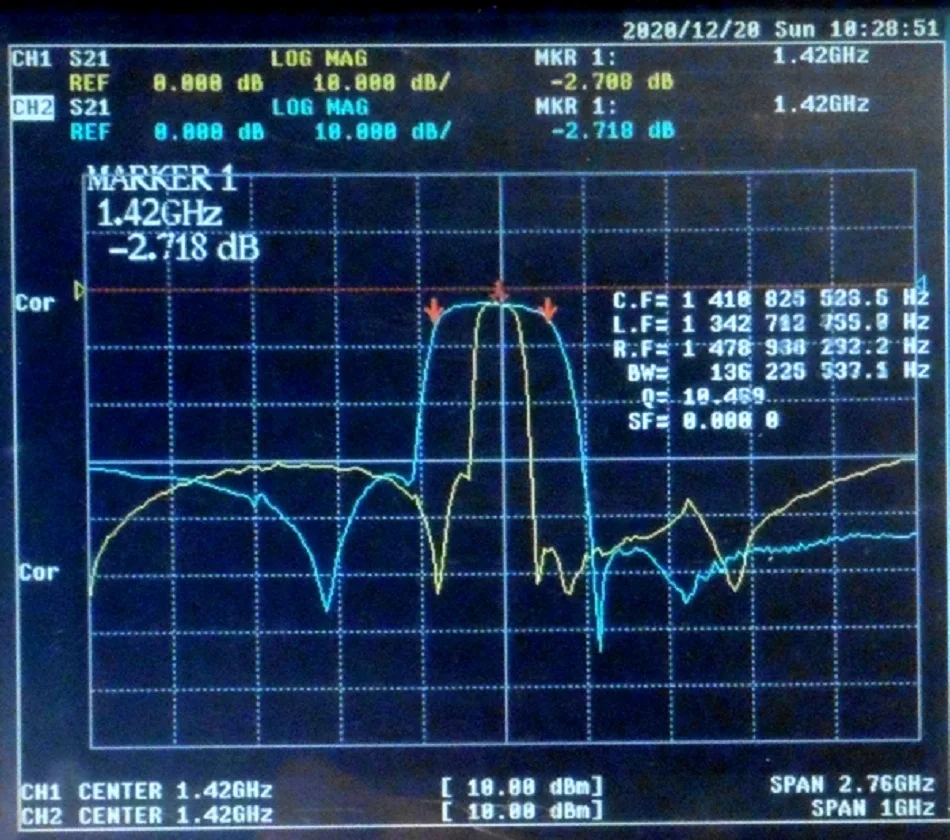 1420MHz radio astronomical SAW bandpass filter, 80MHz bandwidth, SMA interface