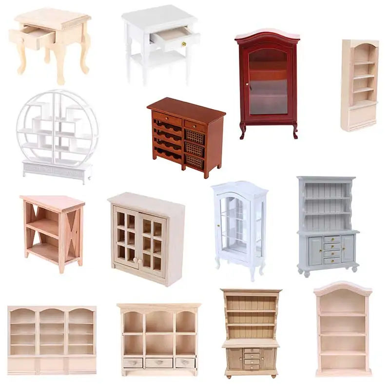 New 1:12 Dollhouse Miniature Wood Display Cupboard Cabinet Showcase Doll House Decor Cabinet Model Chest Cupboard Shelf