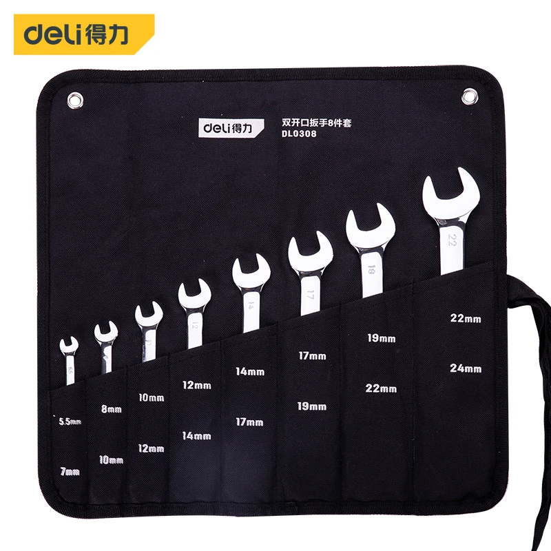 deli 5.5-24MM All Sizes Specular Open End Wrench Double End High-carbon steel Wrench Machine Repair Auto Repair Wrench Set Tools