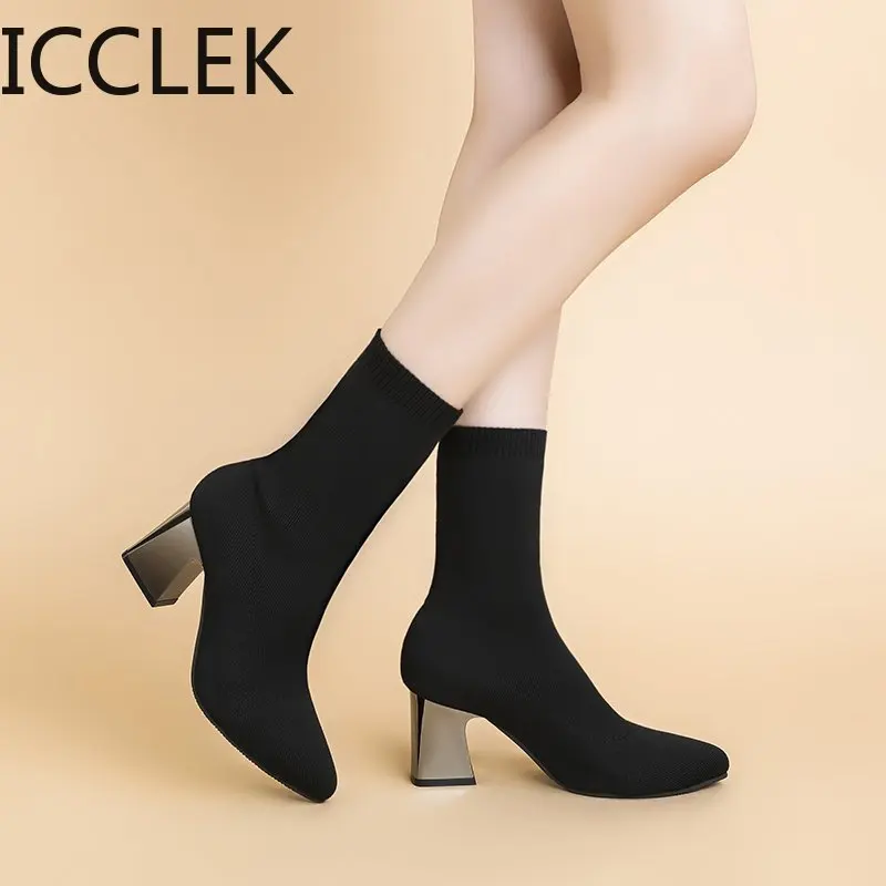 Women Boots High Heels Over The Knee Boot Knitting Socks Booties Stretch Fabric Thigh High Boots Woman Shoes High Heels Sexy