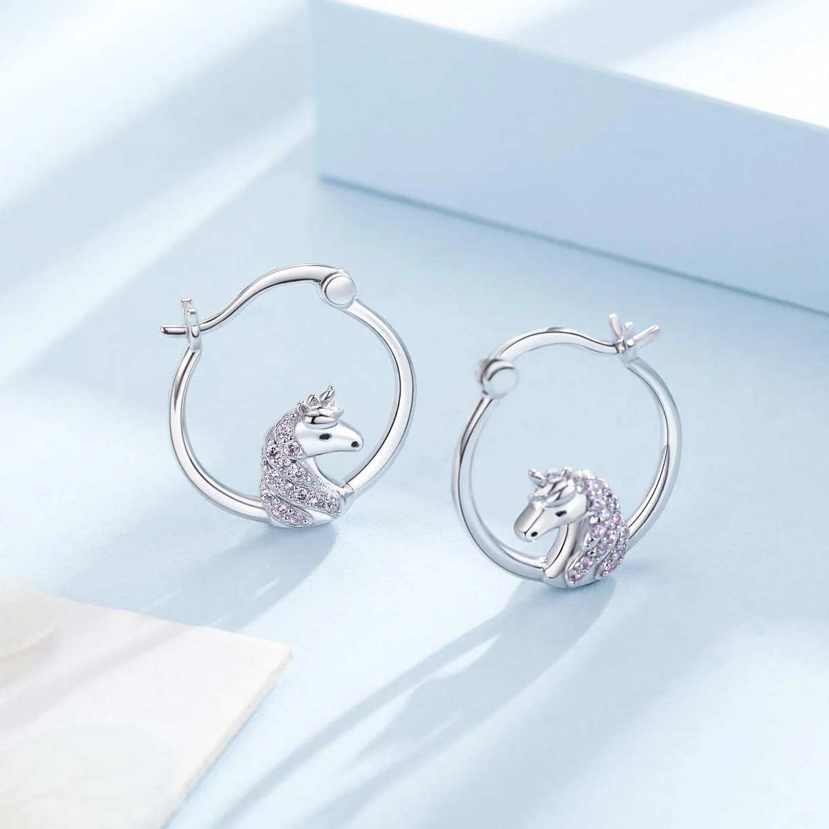 Harong Unicorn Hoop Earrings Classic Jewelry Party Small Zircon Exquisite Cute Animal Silver Plated Earring Woman Gift