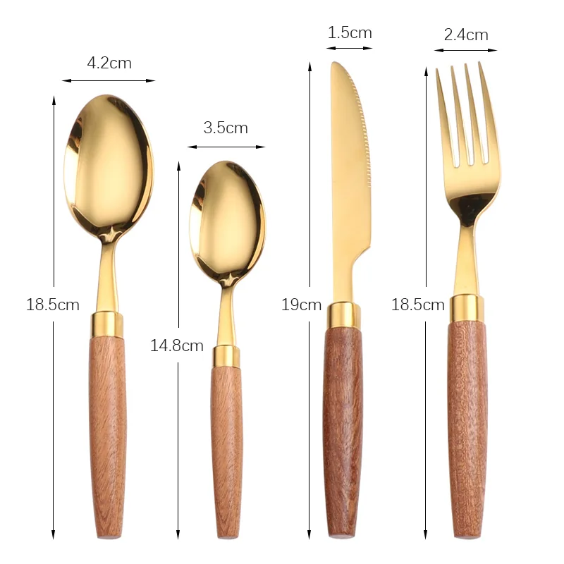 Fypo Stainless Steel Cutlery Set Wooden handle Dinnerware Set Knife Fork Spoon Tableware Flatware Kitchenware Kitchen utensil