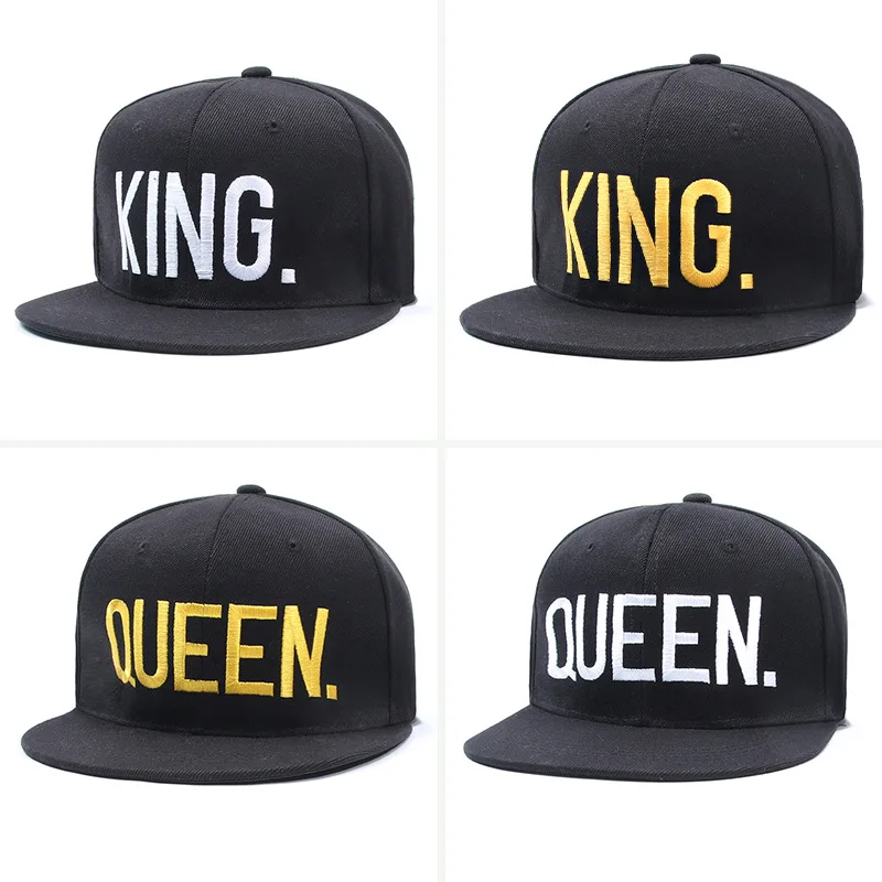 King and Queen 3D Embroidered Baseball Hats Couples Snapback Caps Hip Hop Style Flat Bill Hats Adjustable Size