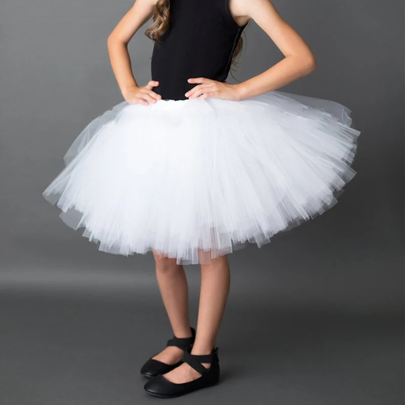 Girls Fluffy White Tutu Skirt Kids Handmade Ballet Dance Pettiskirts Underskirts Tutus Children Birthday Party Costume Skirts