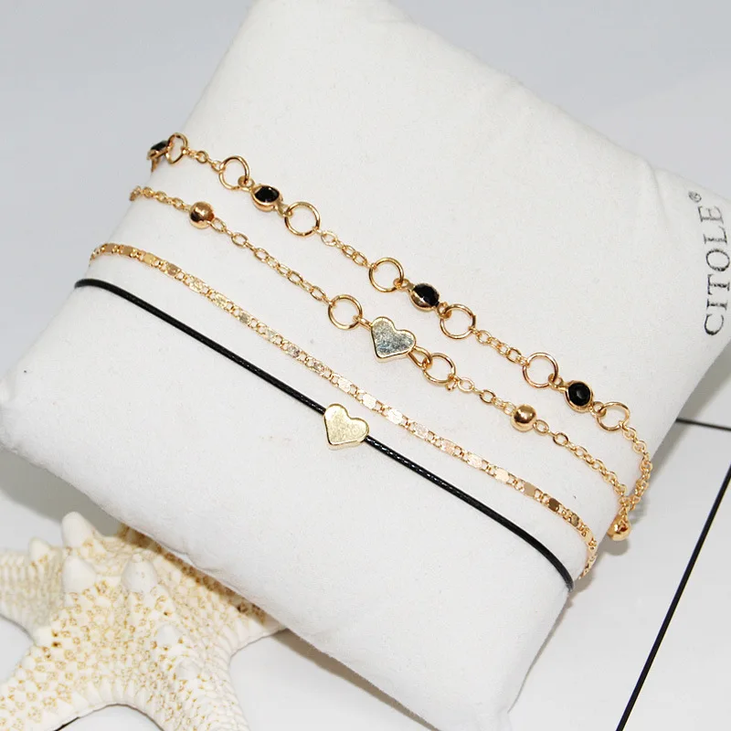 Fashion Exquisite Hand-made Popular Personality New Women\'s Heart-shaped Multi-layered Anklet Beach Holiday Set Accessories