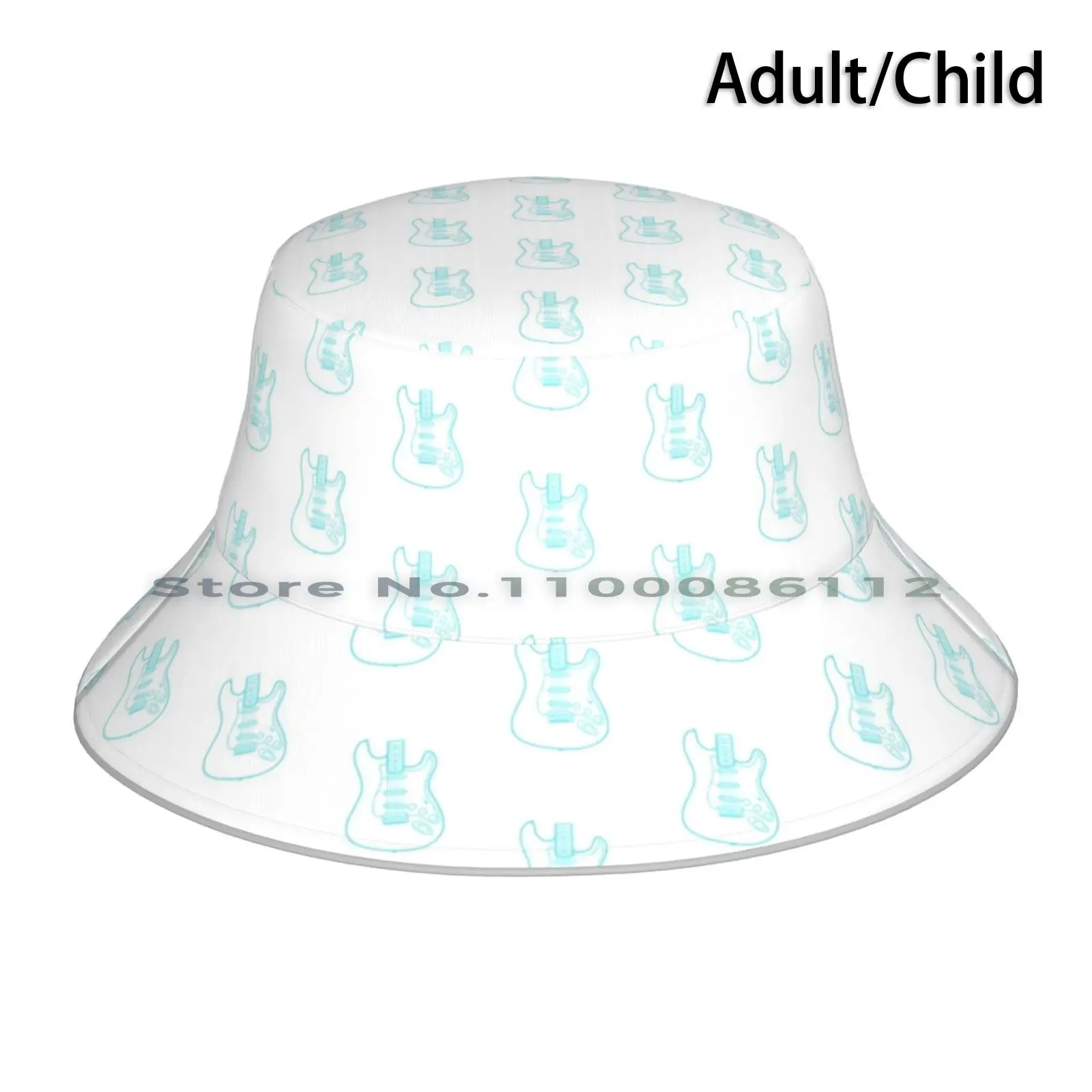 Blue Minimalist Guitar 2 Bucket Hat Sun Cap Indie Blues Guitarist Musician Frets Stratocaster Epiphone Electric Guitar