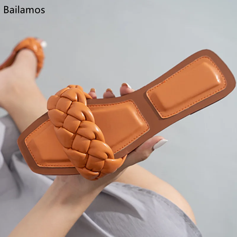 Bailamos 2021 Fashion Holiday Slides Woman Casual Beach Shoes Slippers Women Slippers Ladies Open Toe Square Toe Shoes Home Fema