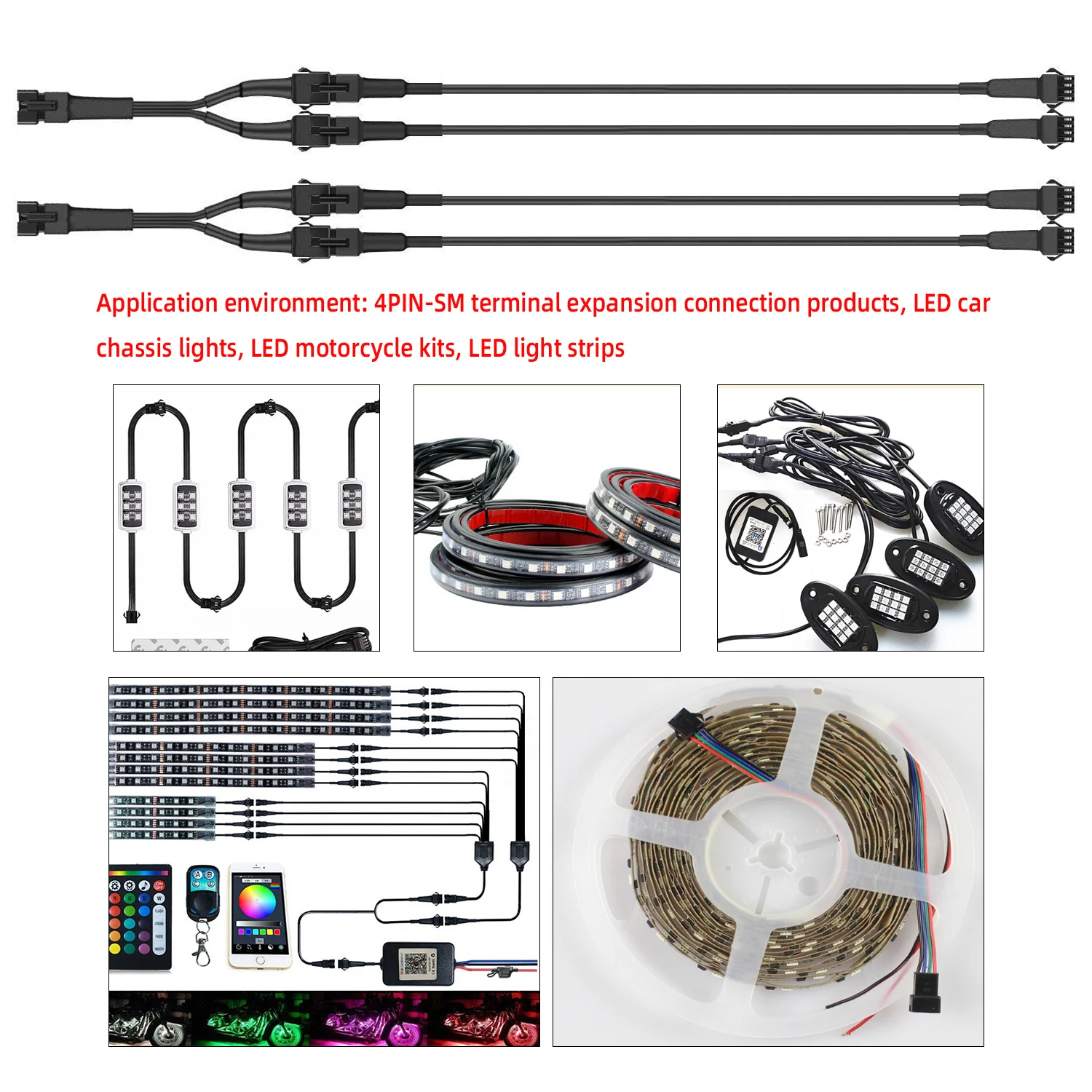 4 pezzi 100cm 2 pezzi Y Line LED Kit moto cavo di prolunga Set per LED Glow Light striscia al Neon multicolore