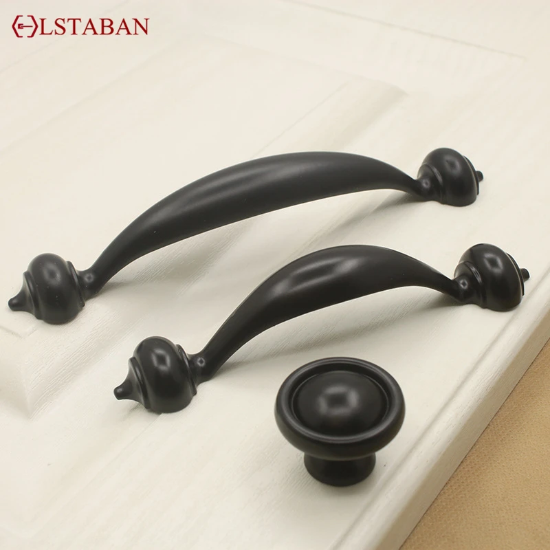 LSTABAN Black Handle Cabinet Wardrobe Door Handle American Modern Simple Drawer Shoe Cabinet Thicken Handle Kitchen Accessories