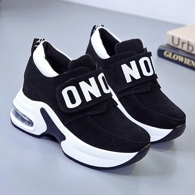 Women High Heel Leisure Platform Sneakers Black Red Lady Breathable Height Increasing Running Shoes Slip on Wedges Trainers