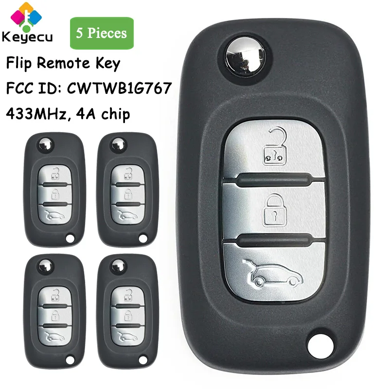 

KEYECU 5 Pieces Flip Remote Car Key With 3 Buttons 433MHz 4A Chip for Smart Fortwo 453 Forfour 2015 2016 2017 Fob CWTWB1G767