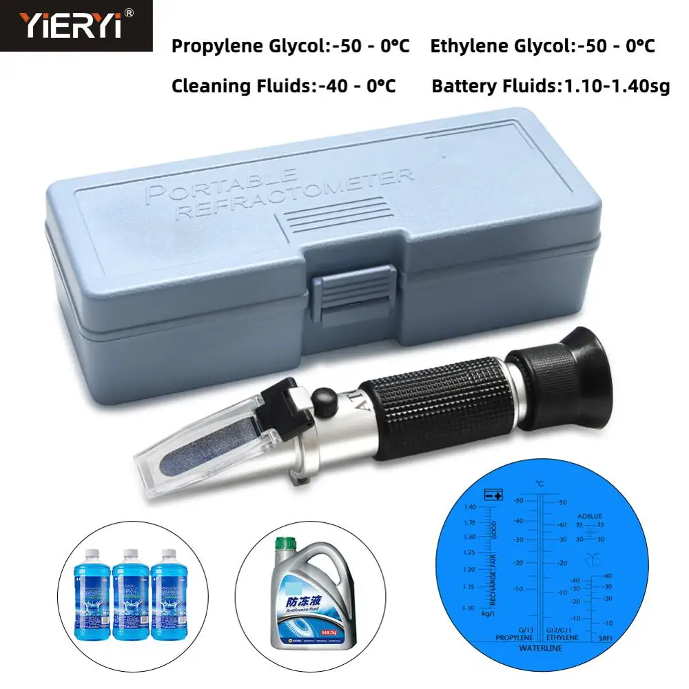 Handheld Tester Tool 4 in 1 Refractometer W ATC Battery with Case for Engine Oil Glycol Antifreeze Freezing Point Car