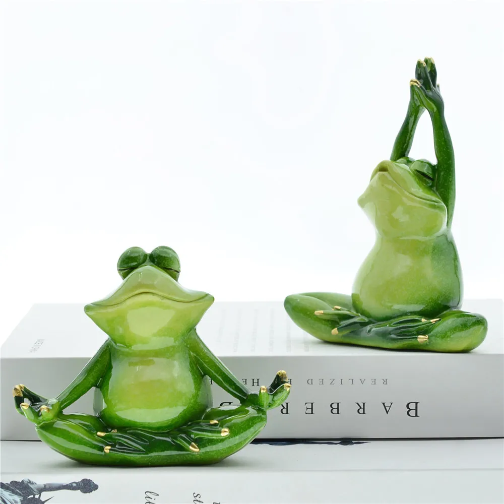 MYBLUE 2Pcs/Set Kawaii Garden Animal Resin Yoga Frog Figurines Nordic Crafts Decorations Home Yoga Studio Decor Ornament Modern