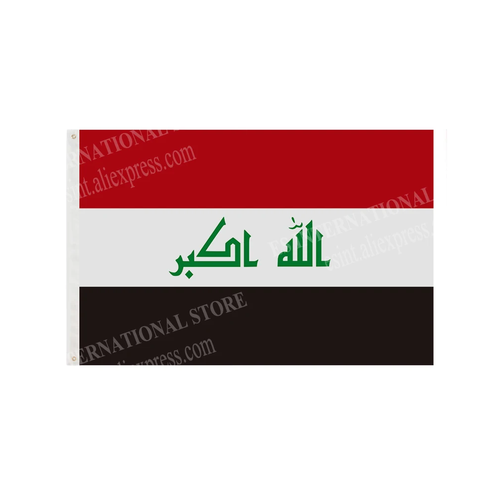 Iraq Flag National Graphic Custom Printed Hanging Banner Design Outdoor Sport Polyester Shaft Cover Grommets 3X5FT 90X150CM