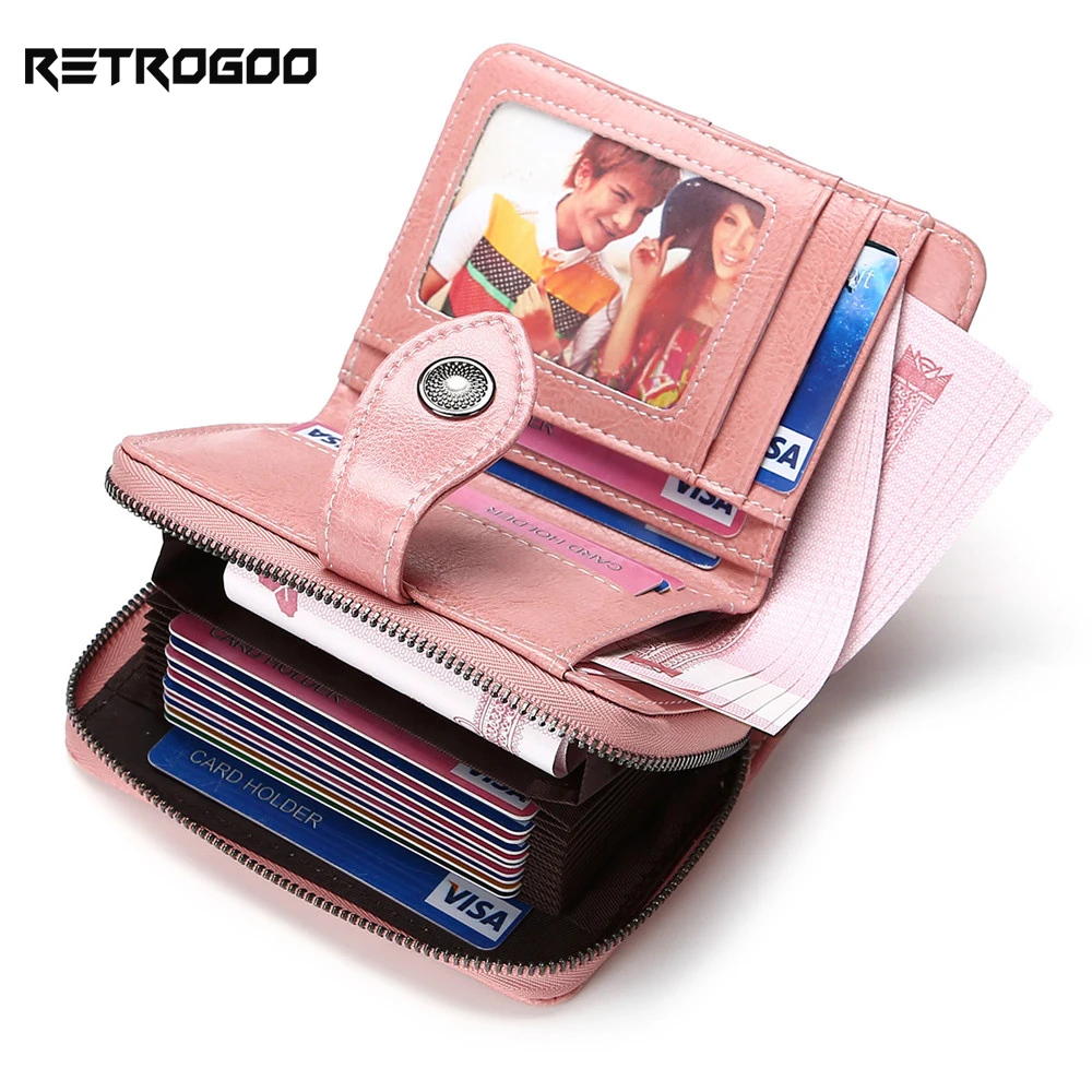 RETROGOO 2020 Fashion Short Women Wallet Genuine Leather Femal Purse Pink Red Card Organizer Wallet Small Girl Clutch Carteira