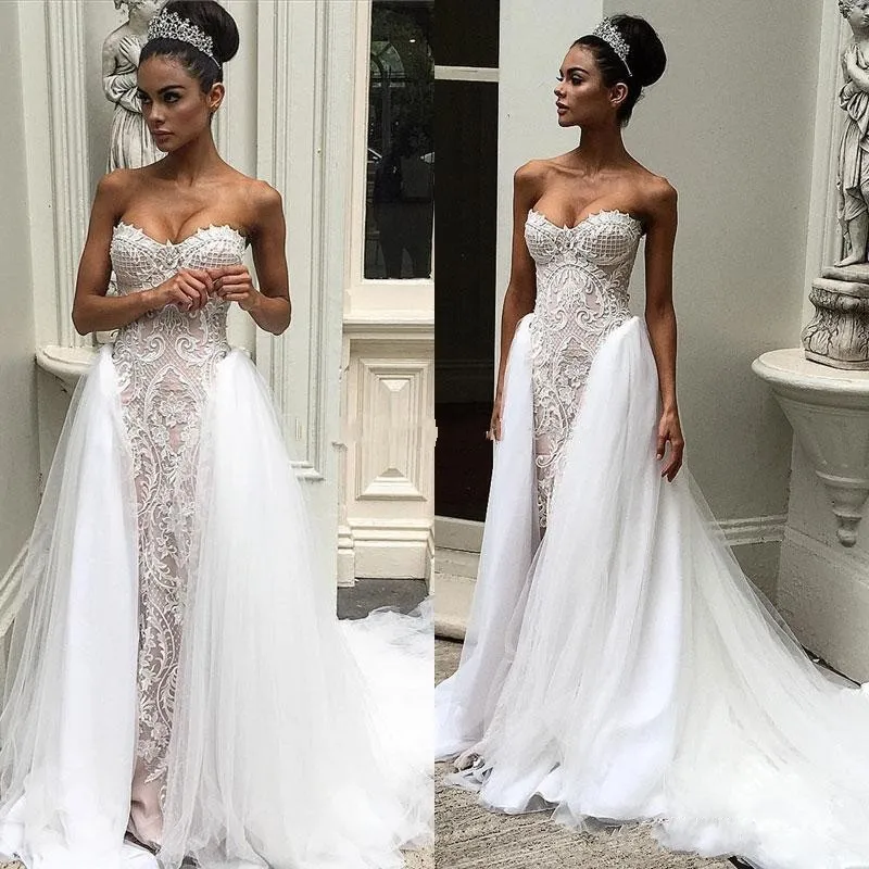 2025 Mermaid Overskirts Wedding Dresses Sweethear Lace Appliques Bridal Gown African Custom Made Robe De Mariage