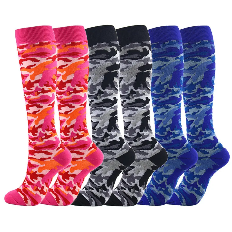 

Novelty Camouflage Compression Socks Men's Football Relieve Pain Anti-Fatigue Candy Color Navy Stripes Nursing Compression Socks