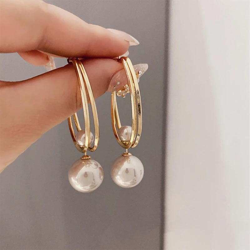 Vintage Charmming Korean Fashion Pearl Earrings For Women Hoop Ellipse Knotted Dangle Drop Earrings New 2021 Jewelry Gift