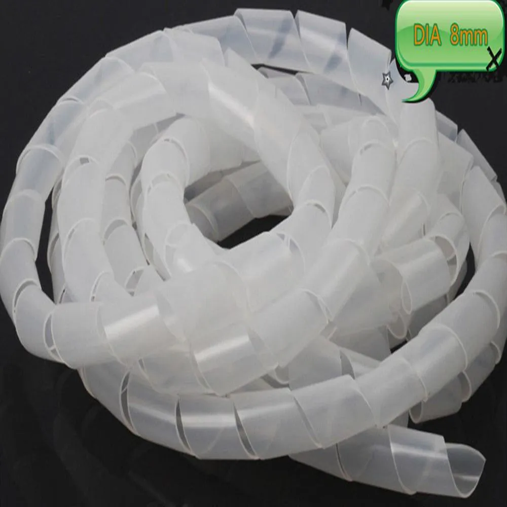 White Flame Retardant Spiral Wrapping Cable Casing Diameter 8mm About 12M Cable Winding Pipe