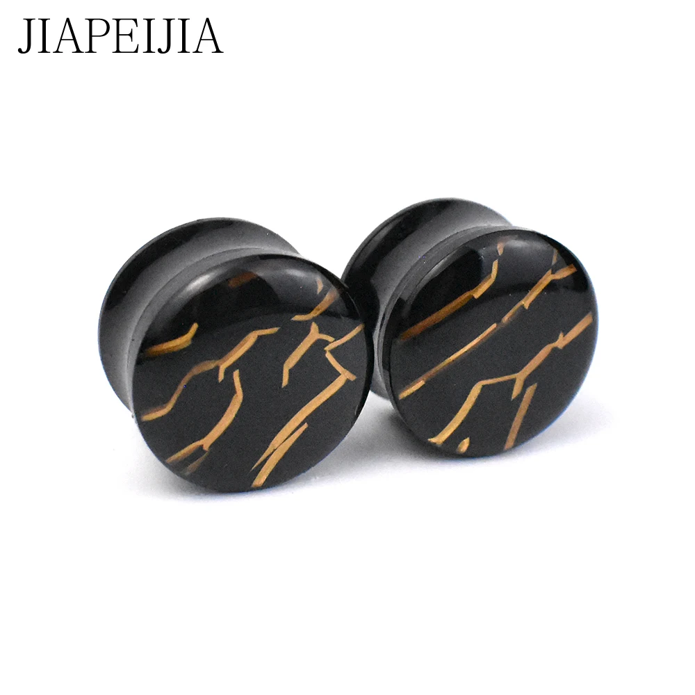 6-30mm Stone Stripes Ear Gauges Tunnels and Plug Black Acrylic Ear Stretching Kit Expander Piercing Earring