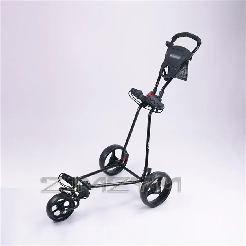 3 Wheel Golf Trolley Folding Golf Push Cart Scorecard Cup Holder Foot Brake Aluminum Alloy Golf 3-Wheel-Pull Cart Bag Carrier