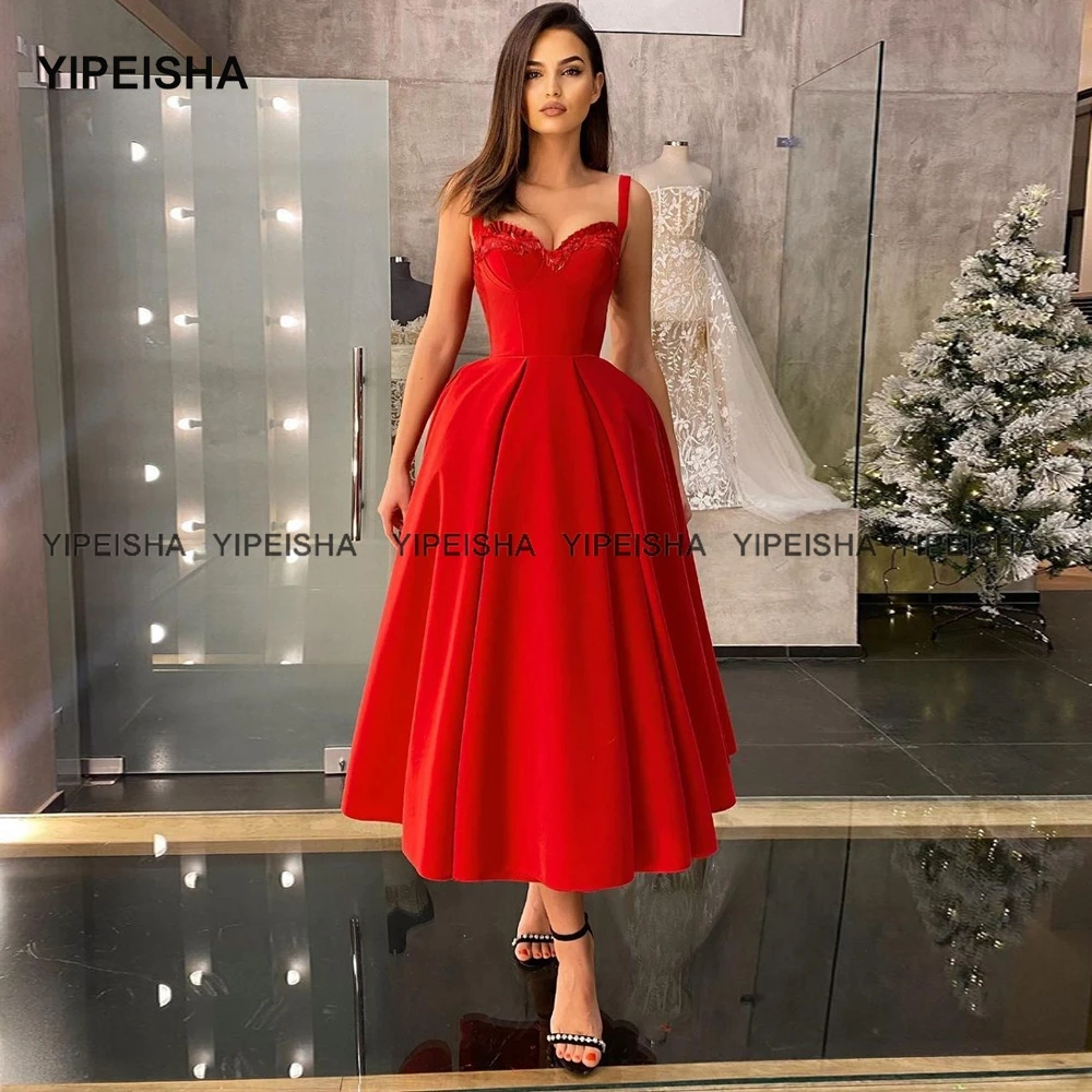 Yipeisha – robe de Cocktail mi-longue, tenue de soirée Vintage, mi-longue, ligne a, rouge