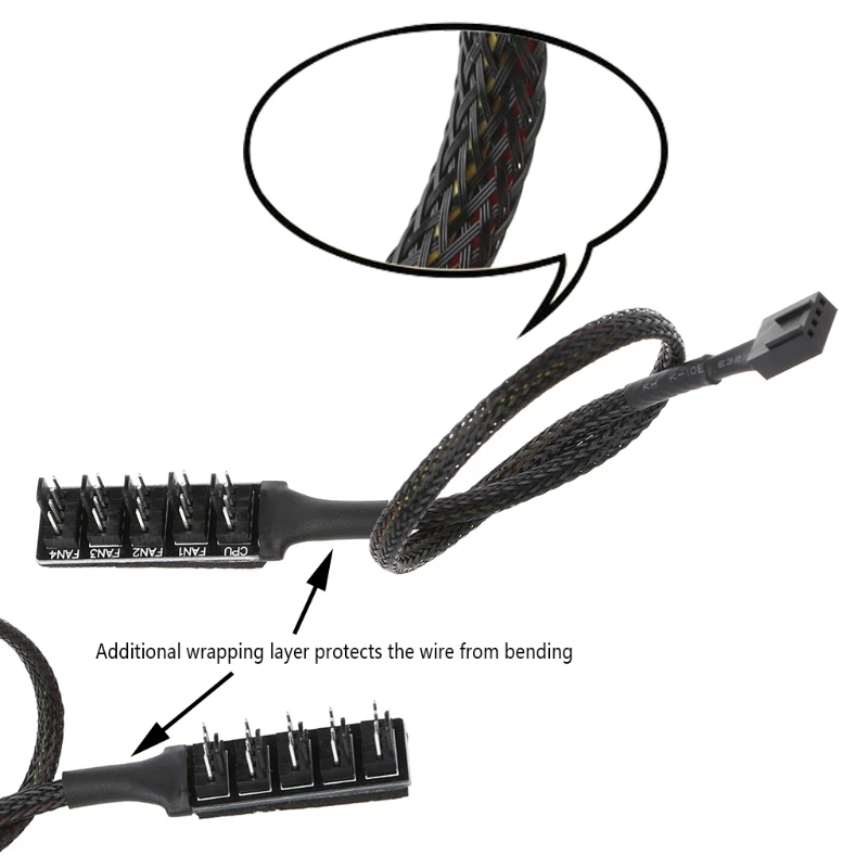 1 To 5 4-Pin Molex TX4 PWM CPU Cooling Fan Splitter Adapter Braided Power Cable K1AA