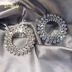 Luxury Gift Zircon Circle Round Brooches Copper Men Women Suit Lapel Pin Office Jewelry Shining Female Party Banquet Accessory