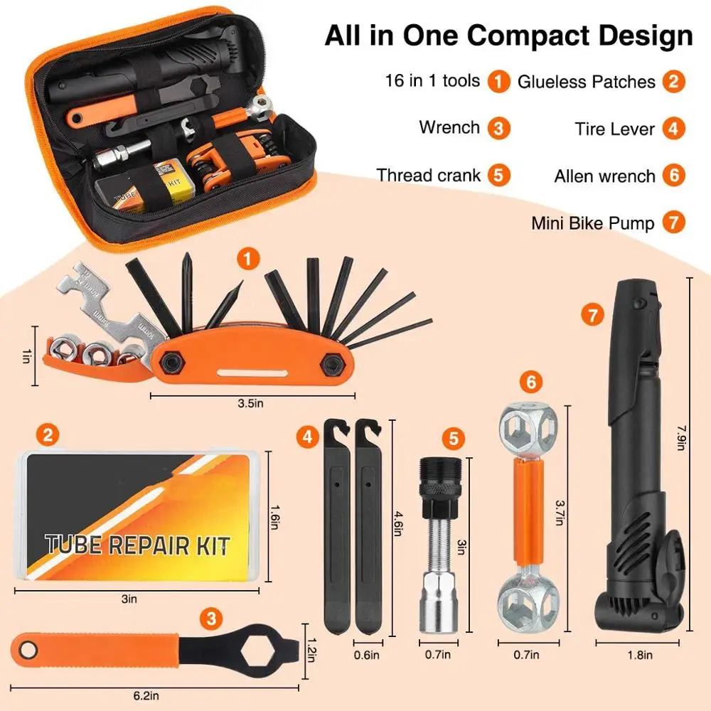 Bicycle Repair Tire Pump,Home Bike Tool Portable Patches,Maintenance For Camping Travel Essentials Tool Bag Bike Repair Tool Kit