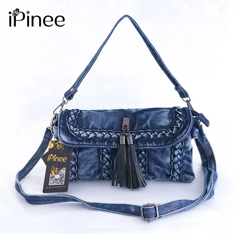 

iPinee New Style Retro Denim Crossbody Bag Fashion Small Women Shoulder Bag Tassel Women Messenger Bag
