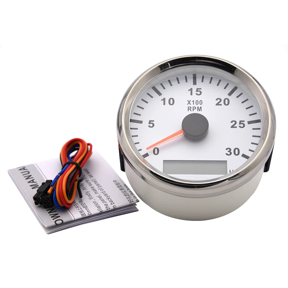 12V/24V Universal 85mm REV Counter with Hour meter Waterproof Tachometer 0-3000 RPM For Outboard Motor Boat Auto Gauge M16 M18 - view 3