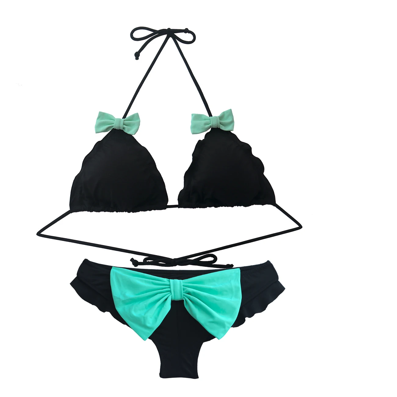 Costume da bagno Bikini triangolo fiocco verde estivo donna costume da bagno segreto nero Biquini perizoma fondo costume da bagno brasiliano costumi da bagno sfacciati