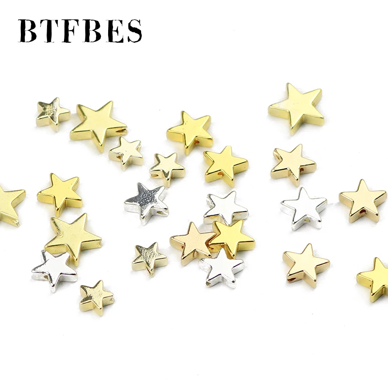 BTFBES Pentagram Star Shaped Hematite Natural Stone Gold Color Plated Loose Spacer Beads For Jewelry Making DIY Bracelet 4/6/8mm