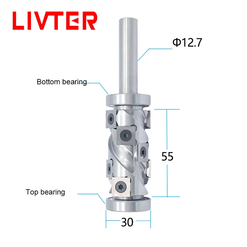 Top And Bottom Bearing Mini Spiral Milling Cutter Carbide Insert Spoilboard Surface Planer 12.7Xd30Xh55
